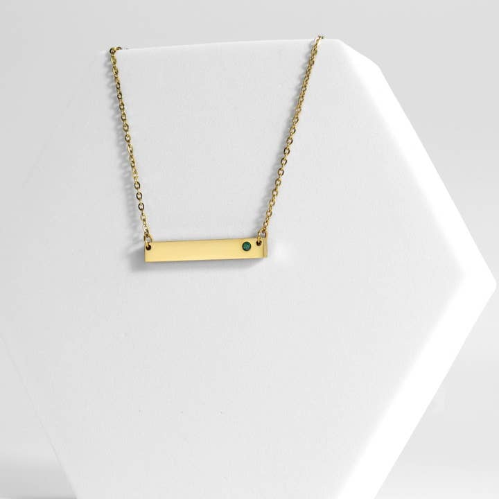 WJW - Wholesale Pendant/Charm Necklace - 18K Gold PVD Stainless Steel Bar Birthstone Necklace