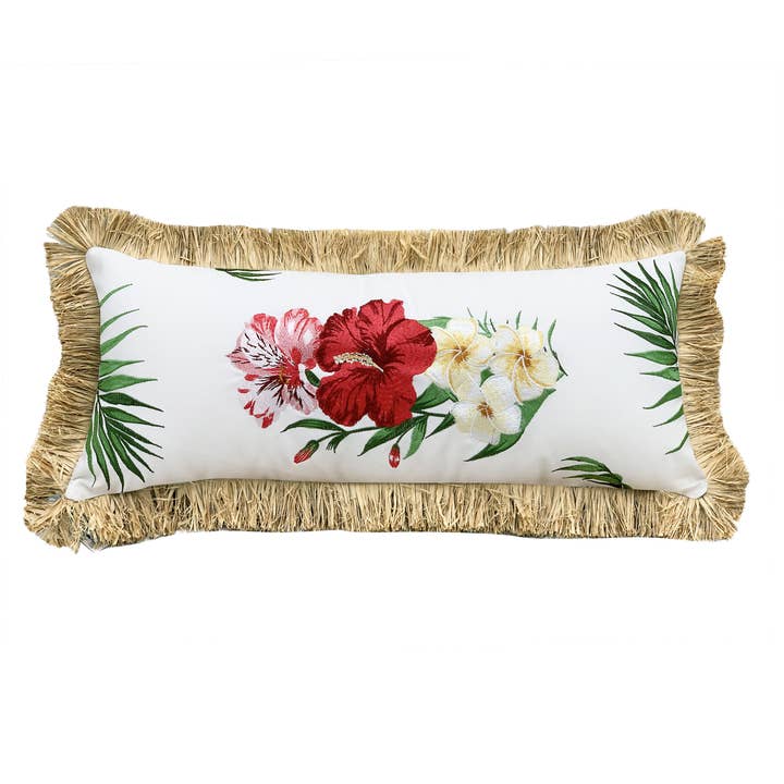 Tiki Florals With Fringe Indoor/Outdoor Throw Pillow for wholesale by Rightside Design