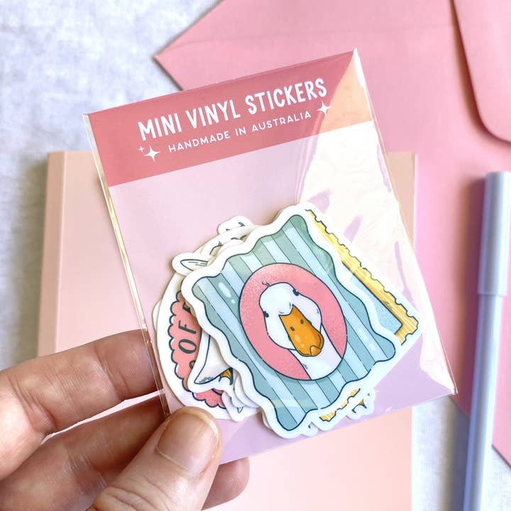 Sweet Mini Laminated Vinyl Goose Stickers, Silly Goose Decal for wholesale by Jasmine Allan Studio