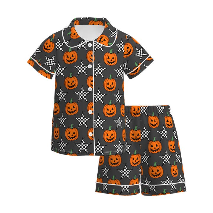 Auraquise - Wholesale Sleepwear Set - Kids - Girls Halloween Pumpkin Ghost Bow Pajamas 2 Pieces Set2