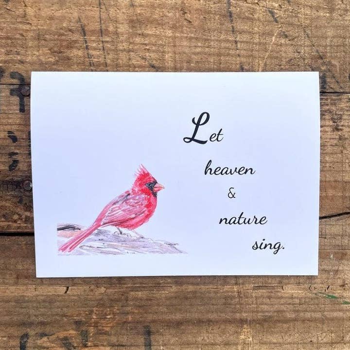 Carte de vœux Let Heaven and Nature Sing avec cardinal pour la vente par Alison Rose Vintage