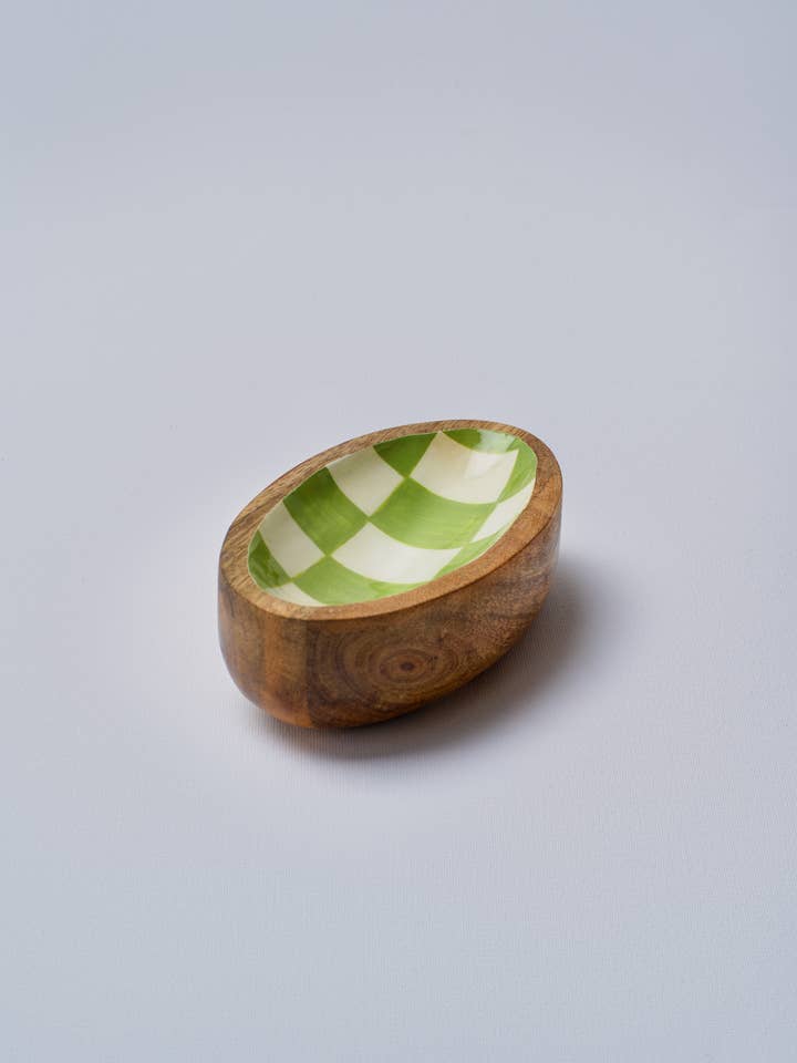Green Chequered Handpainted Oval Bowl: Small for wholesale by Atolia Designs