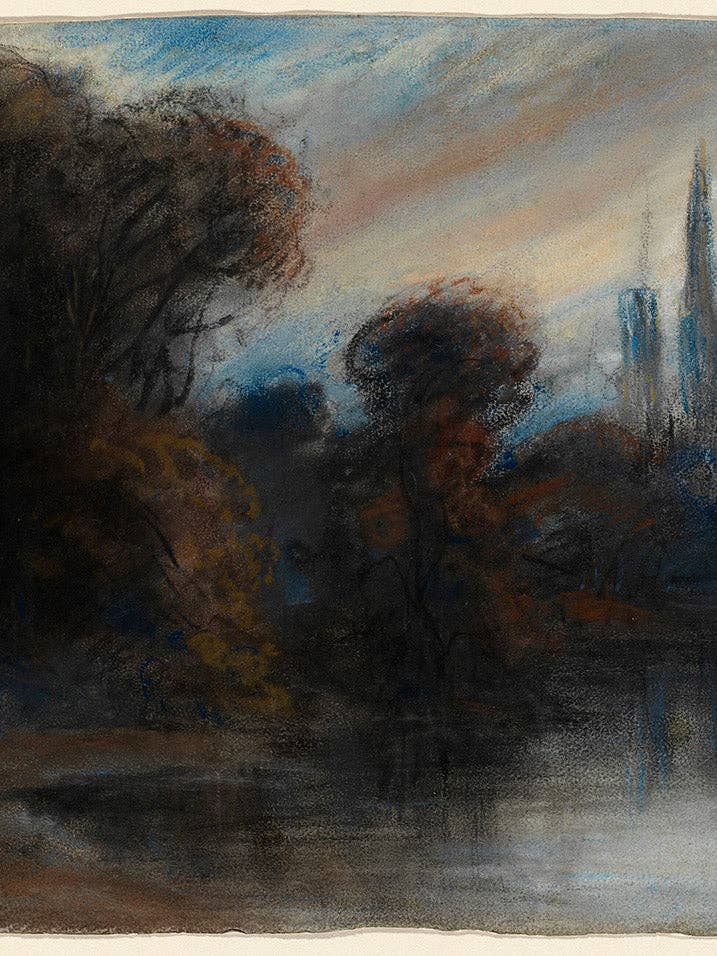 Una abadía junto a un lago arbolado al crepúsculo de Paul Huet para venta al por mayor de Keep Calm Collection