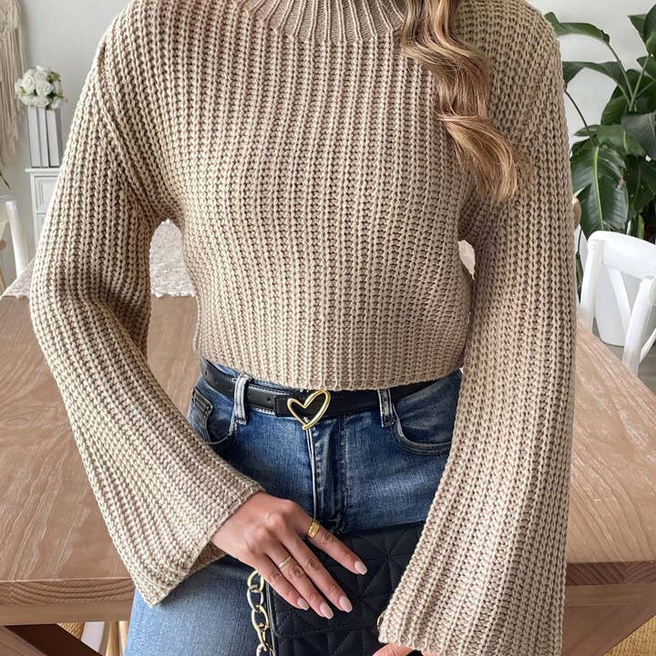 safistyle - Wholesale Knit Sweater - Women's - Women’s Flared Sleeve Half-High Neck Sweater