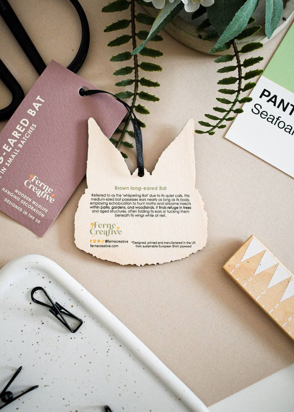 Ferne Creative – wholesale Ornament – Long-eared Bat Wooden Ornament1