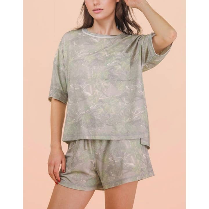 Conjunto de Top e Calções de Malha Casual com Estampa Camuflada 12458 por atacado de Coloring You