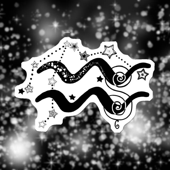 Katekreates - Wholesale Sticker - Aquarius Symbol and Constellation, 3” Zodiac Sticker, White2