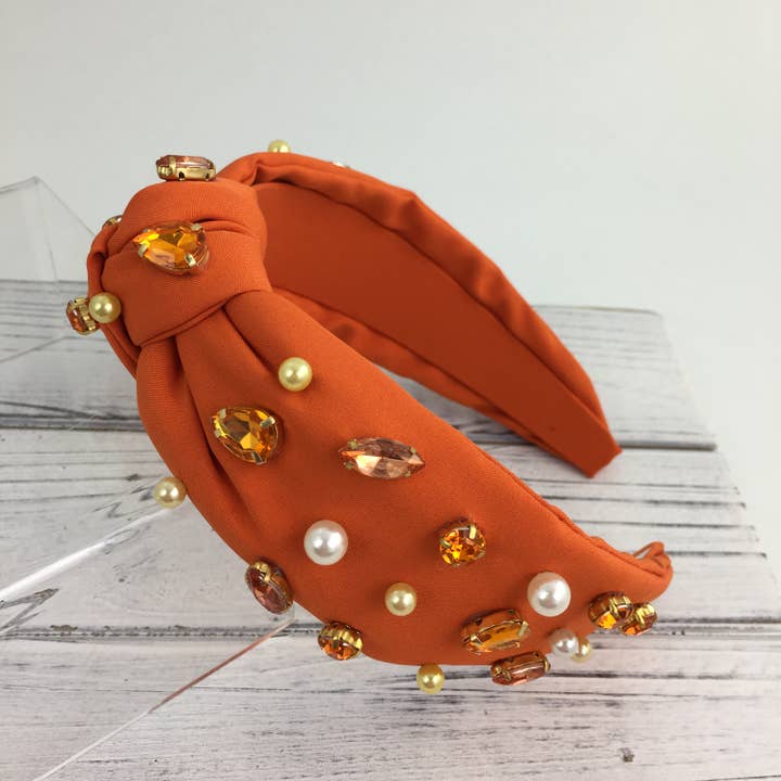 Orange stone/pearl knot headband for wholesale by SongLily