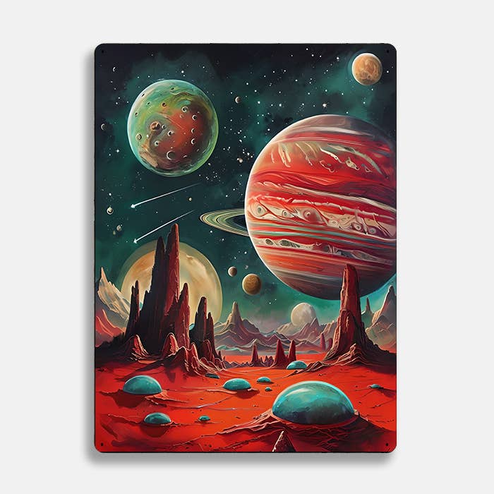 Colourful Planet Space Alien UFO Metal Sign Plaque for wholesale by The British Metal Signs Company