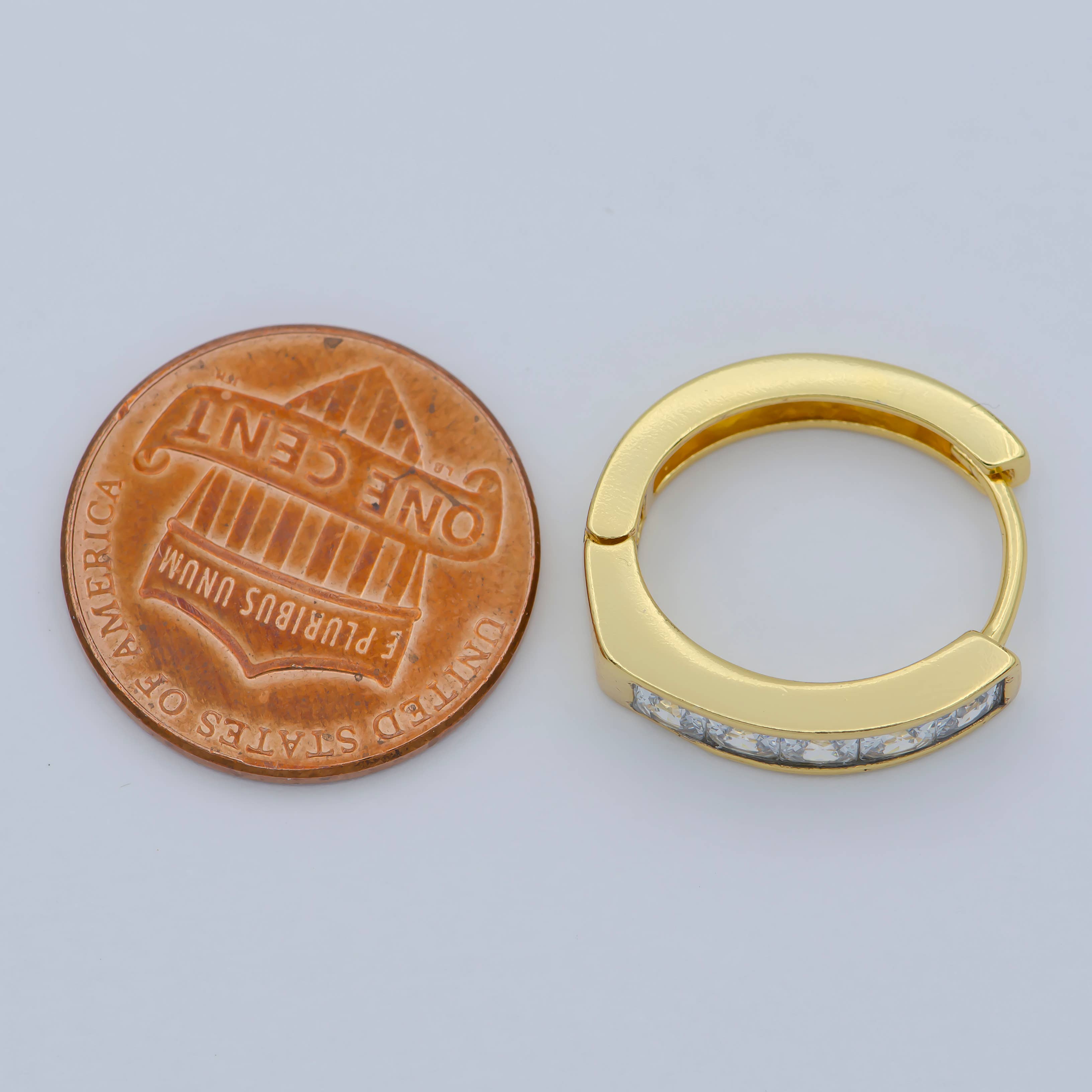 Aim Eternal - Wholesale Huggie Earrings - 24K Gold Filled CZ Square Lined Huggie Earring | AB11593