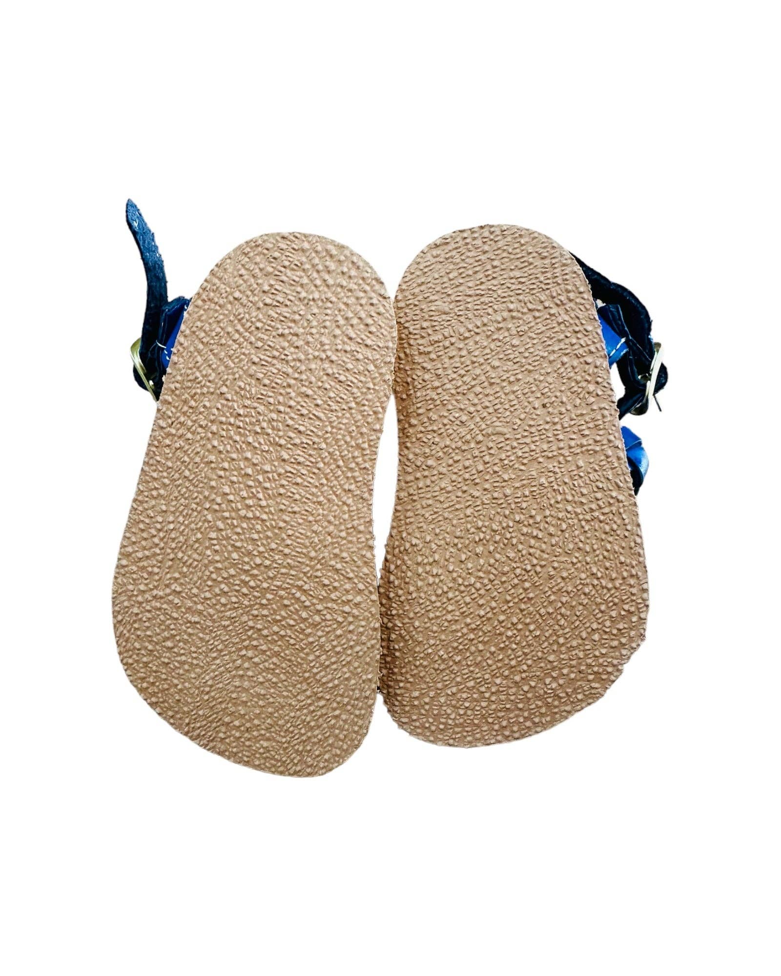 Cielito Lindo - Wholesale Sandals - Kids - Mexican Girl Royal Blue Flower Leather Sandals3