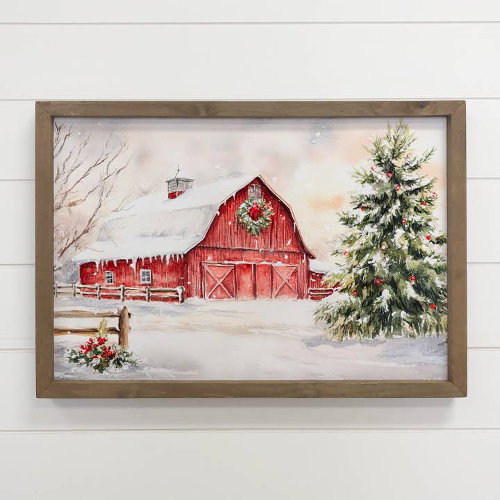 Hangout Home - Wholesale Christmas Wall Art - Christmas Red Barn in Snow - Farmhouse Christmas Wall Art2