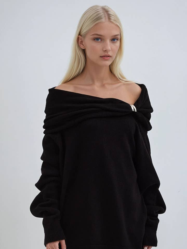 Camisola de Malha Ombro a Ombro com Detalhe de Gola – Mulheres Elegantes por atacado de Design company-Fatma Balkir