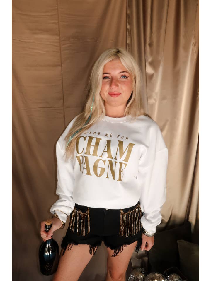 Southern Bliss Co. - Wholesale Graphic Sweatshirt - Women's - Wake Me For Champagne White Sweatshirt1