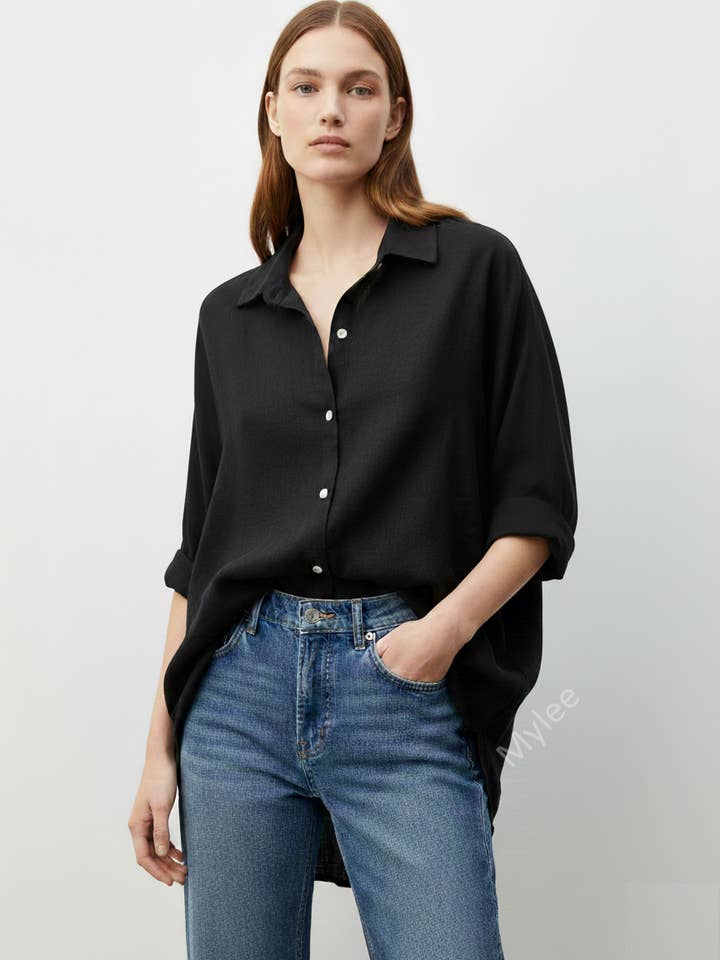 Long cotton canvas shirt @8535_ChLCoton for wholesale by Mimi & Gogo