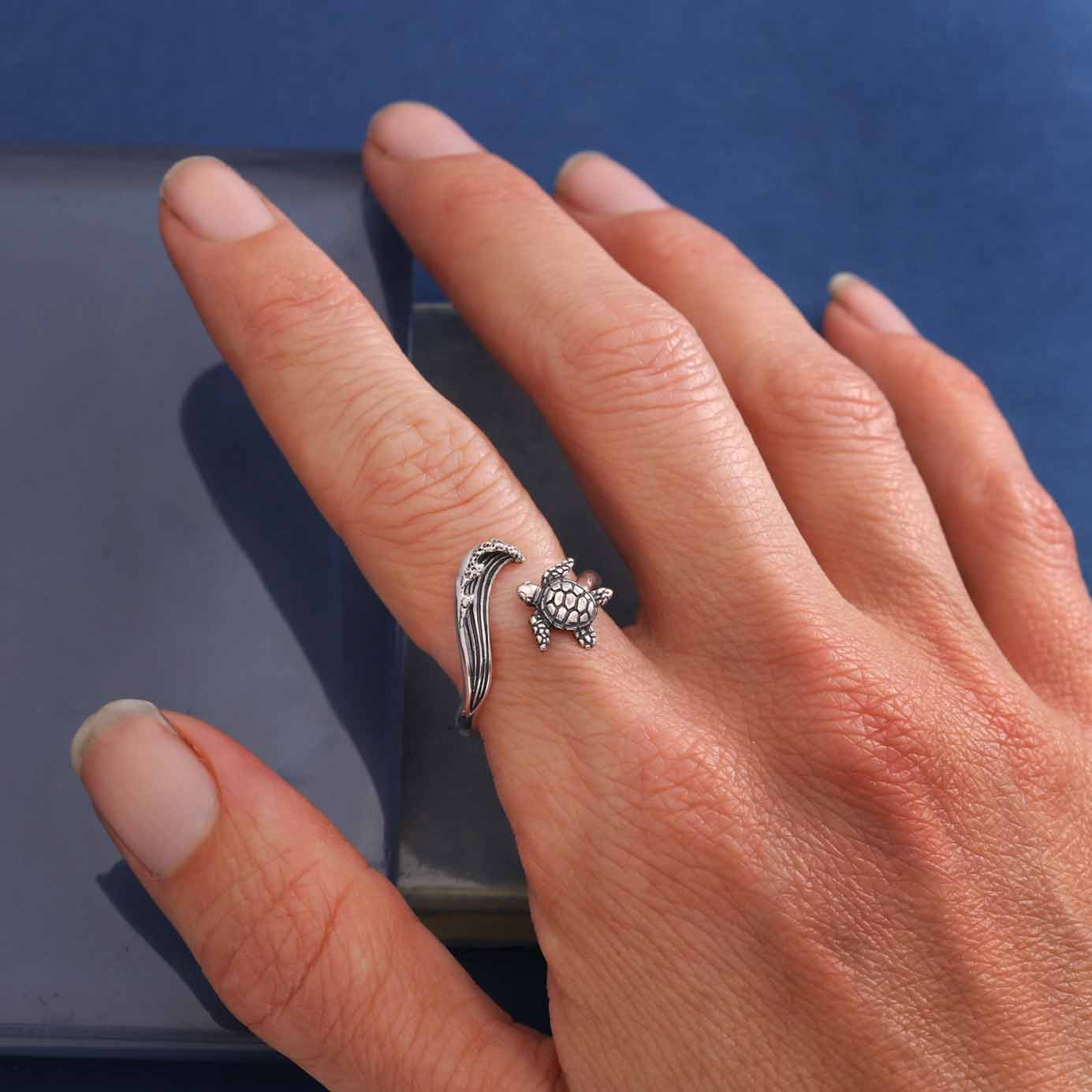 Nina Designs - Wholesale Cocktail/Statement Ring - Sterling Silver or Bronze Sea Turtle & Wave Adjustable Ring3