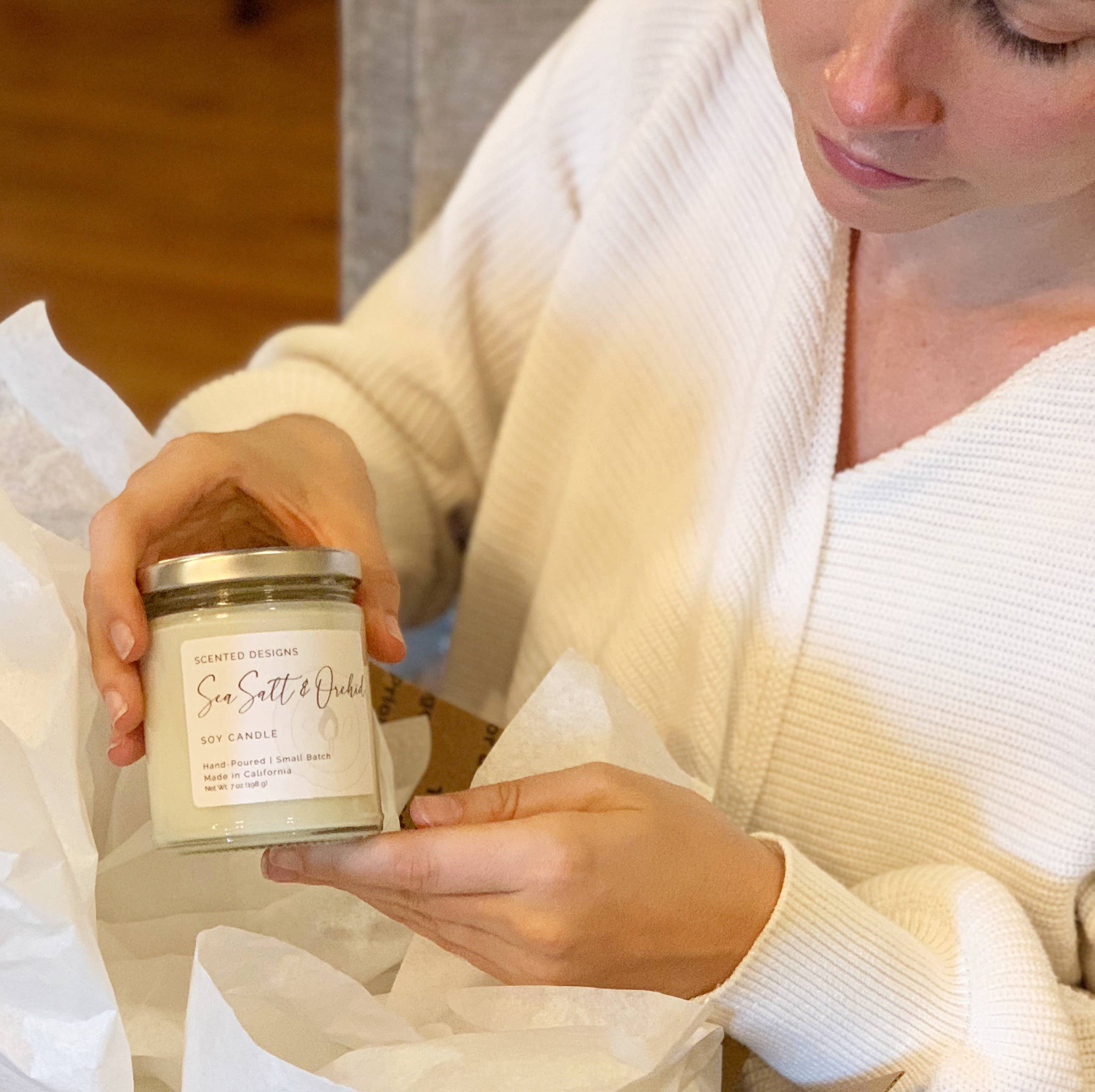 Scented Designs Candle Co - Wholesale Jar/Filled Candle - Sea Salt & Orchid Soy Candle - 7oz Signature Jar3