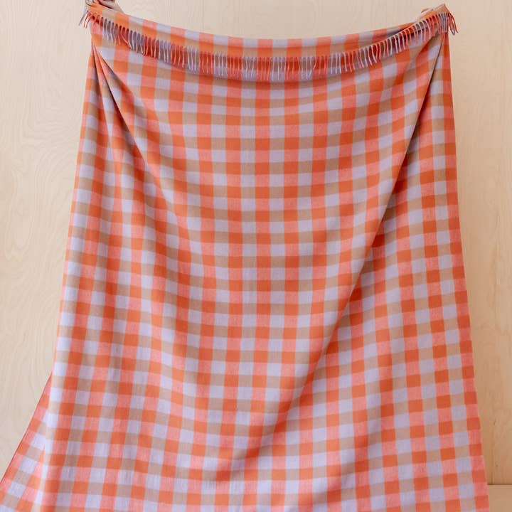 TBCo - Wholesale Throw Blanket - Recycled Wool Extra Large Blanket in Orange Gingham