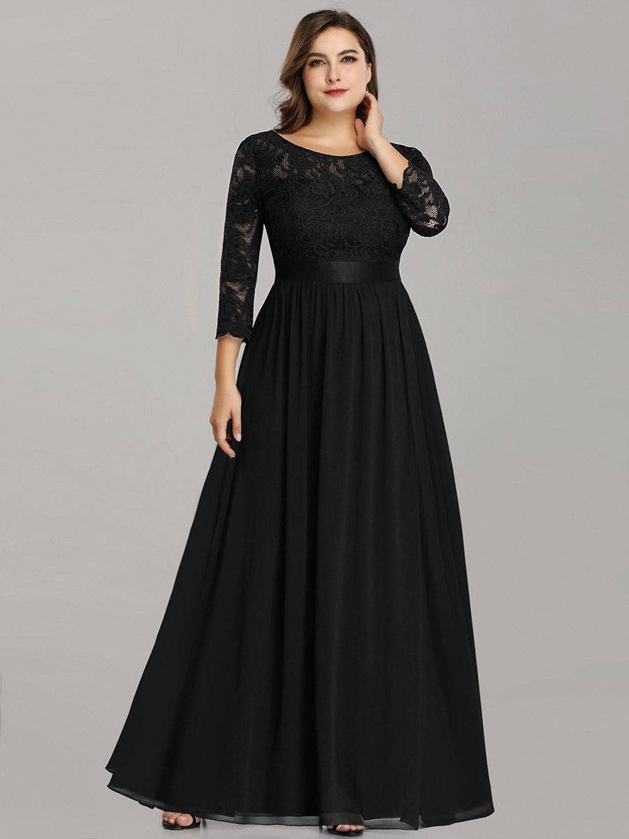Ever-Pretty - Vente Robe de soirée – femme - Robe de demoiselle d'honneur en dentelle grande taille avec manches longues en dentelle8