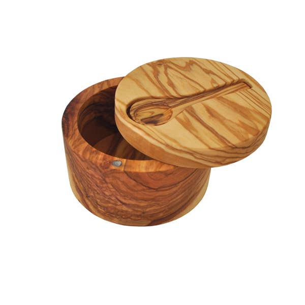 Naturally Med Inc. - Wholesale Kitchen Utensil Set - Olive Wood Salt Cellar with Magnetic Lid and Inset Spoon