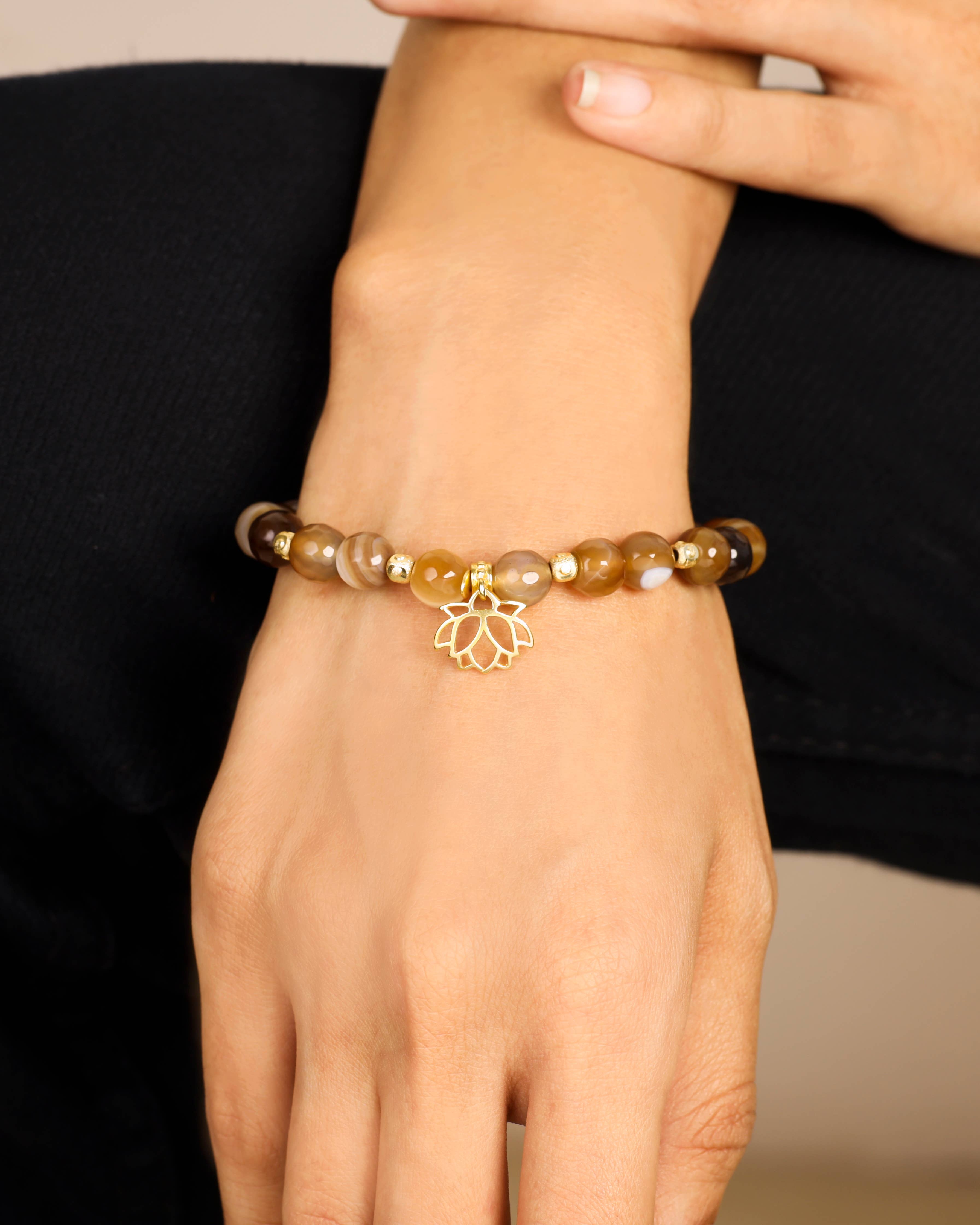 Tiramisu - Wholesale Charm/Dangle Bracelet - Brass Wooden Jasper Gemstone Lotus Ember Charm Bracelet1