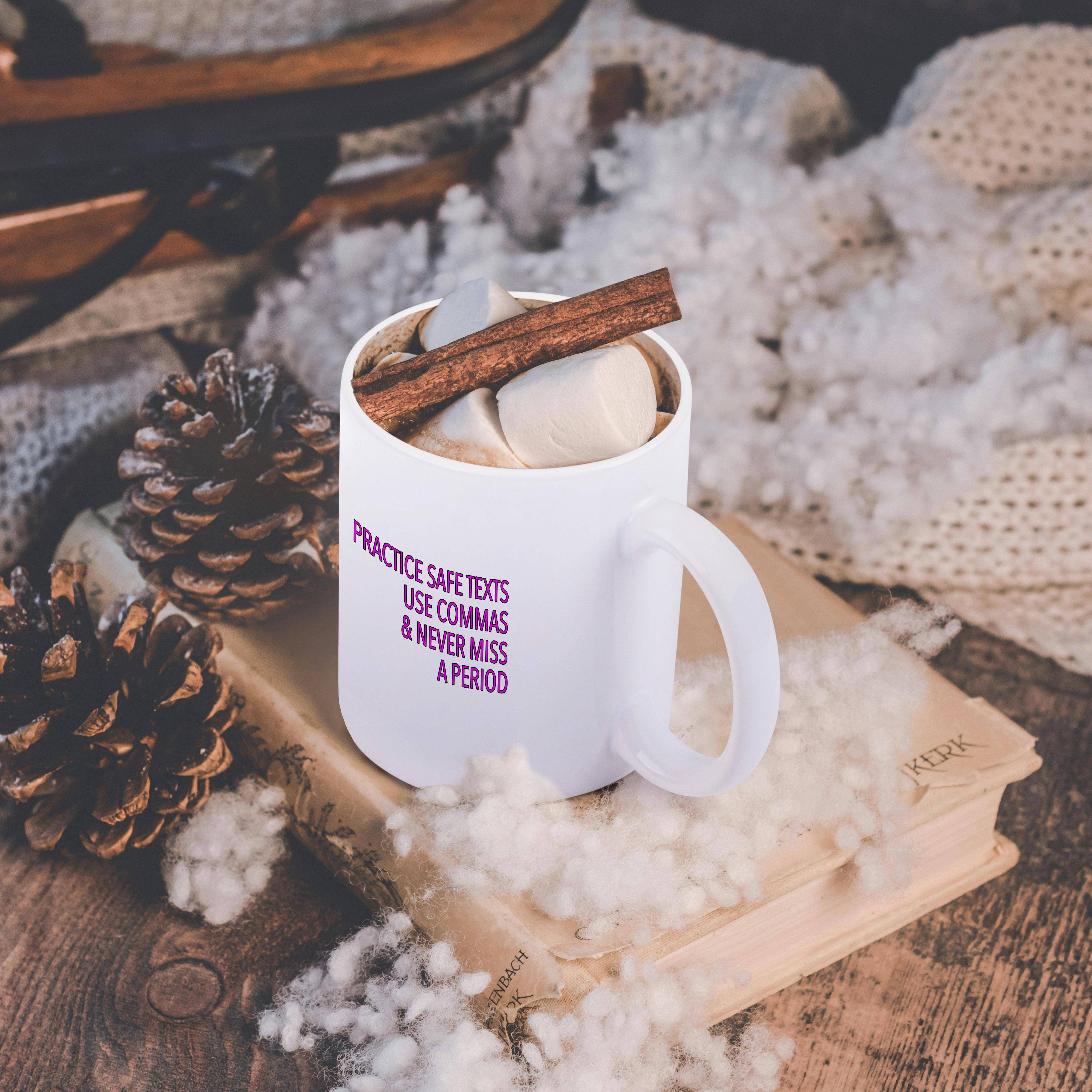 3dRose - Wholesale Coffee Mug - 3dRose, Practice Safe Texts Use Commas And Never Miss A Period Pink, Mug11