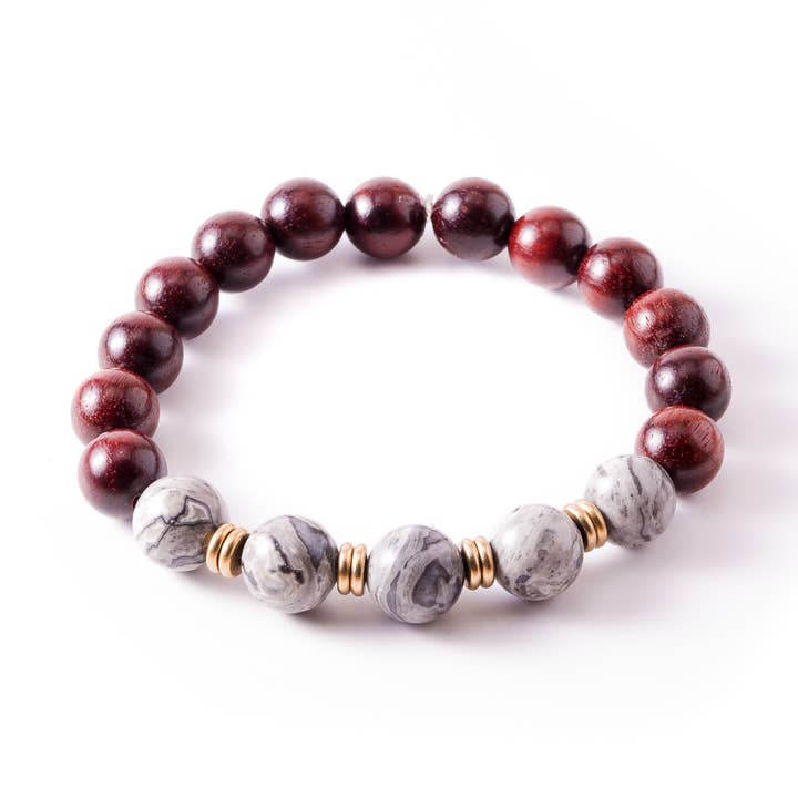 Gray Jasper Red Sandalwood Bracelet for wholesale by Arm Candy
