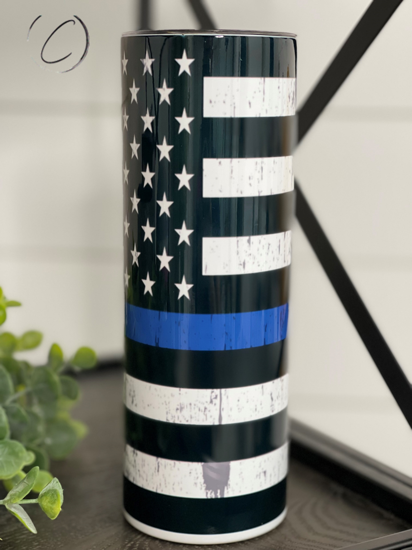 CMD Wholesale - Wholesale Insulated Mug/Tumbler - Thin Blue Line 20oz Skinny Tumbler2