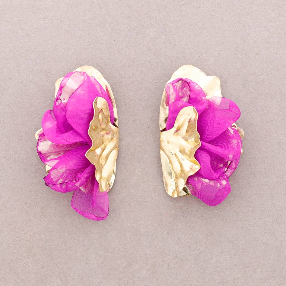 Sonata – wholesale Snap jewellery – Metal Fabric Half Flower Earrings0
