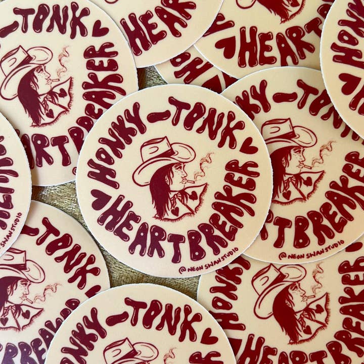 Honky-Tonk Heartbreaker Sticker for wholesale by Neon Swan Studio LLC
