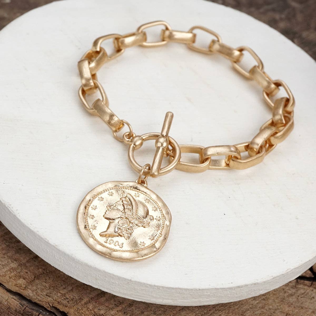 PennyLine inc - Wholesale Charm/Dangle Bracelet - Urban Token – Cable Chain Toggle Bracelet with Coin Charm4