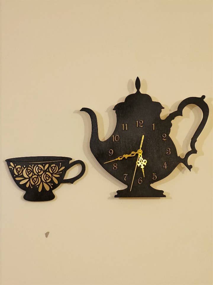 Reloj de pared de cocina «Hervidor y taza floral» para venta al por mayor de Laser by D.A.M.