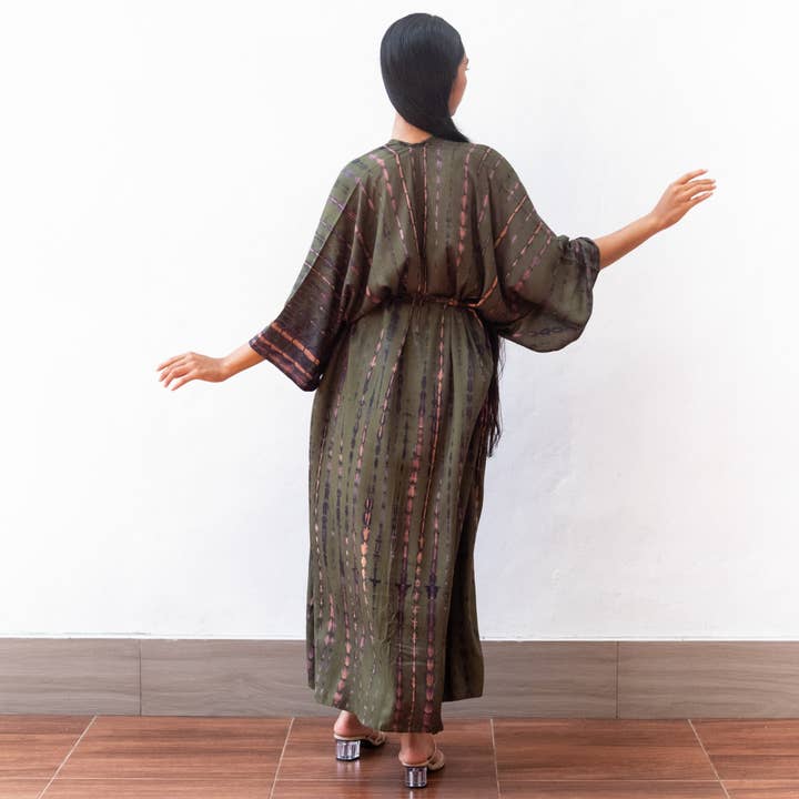 Bali Harvest – wholesale Swim cover-up – Women’s – Tie Dye Kimono Cover Up (Dark Olive) Bikini Beach Dress Robe5
