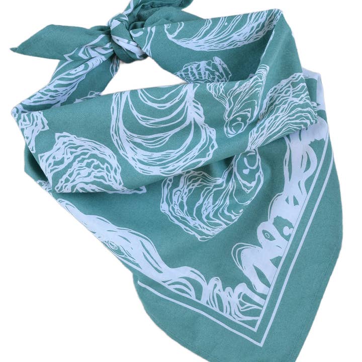 Hearth and Harrow - Wholesale Bandana - Unisex - Oyster Bandana - 100% Cotton - Hand Printed - Green Teal4