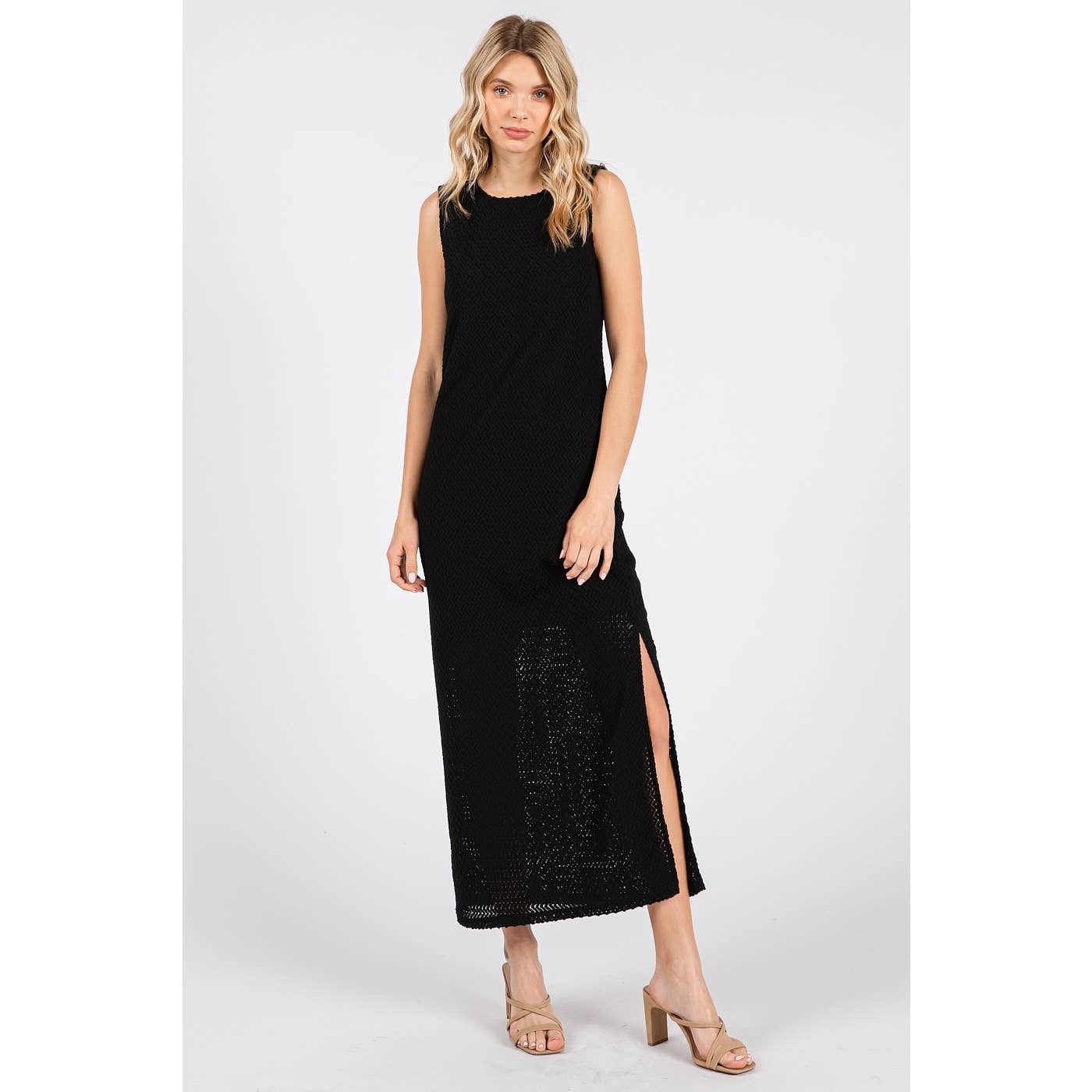 mittoshop - Wholesale Dress - Women's - ZIG ZAG TEXTURE KNIT SLEEVELESS MAXI DRESS0