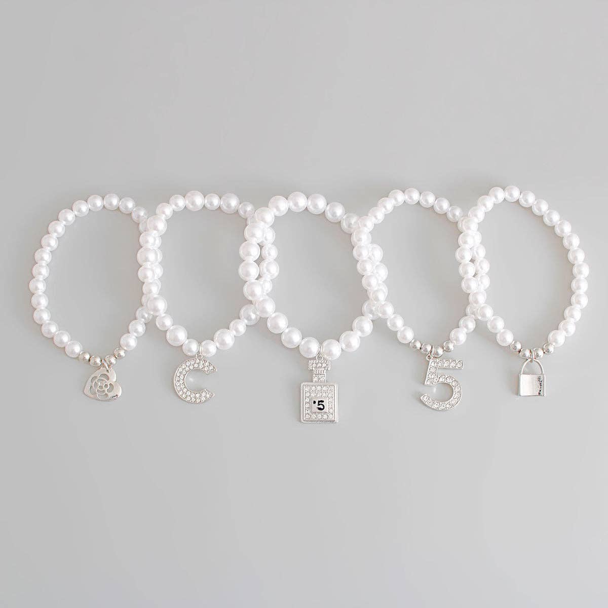 White Pearl Silver No. 5 Boutique Bracelets for wholesale on Faire1