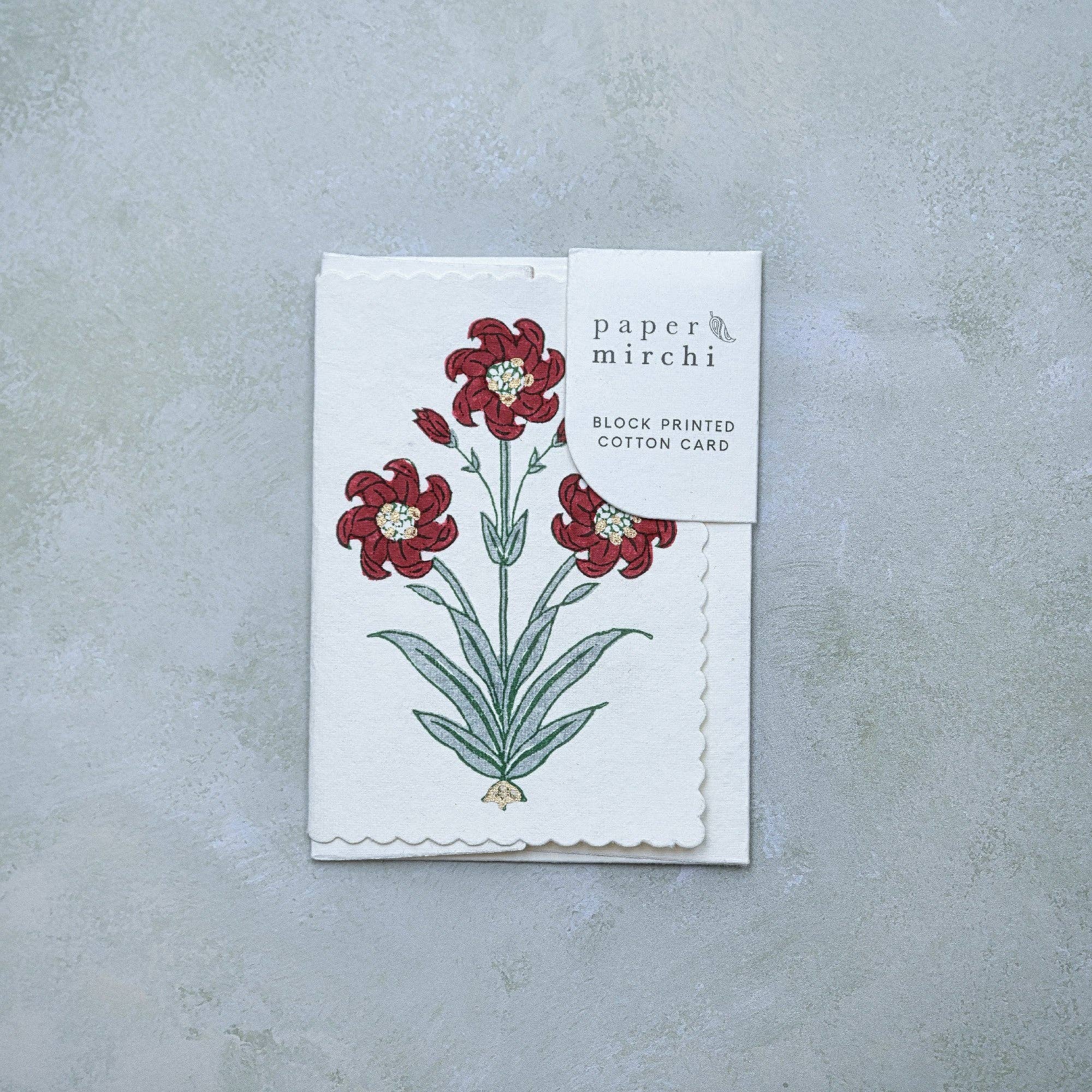 Paper Mirchi – wholesale Season’s Greetings card – Hand Block Printed Greeting Card - GC Nargis Sage2