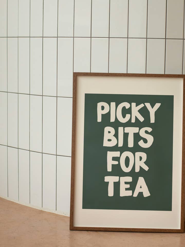 Picky Bits For Tea | Hunter Green & Cream | Art Print for wholesale by Wisdom and Wonder Designs