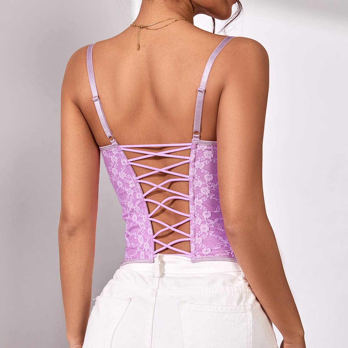 HIDDENBRAND - Wholesale Corset - Women's - Lace-Up Back Pink Lacy Corset20