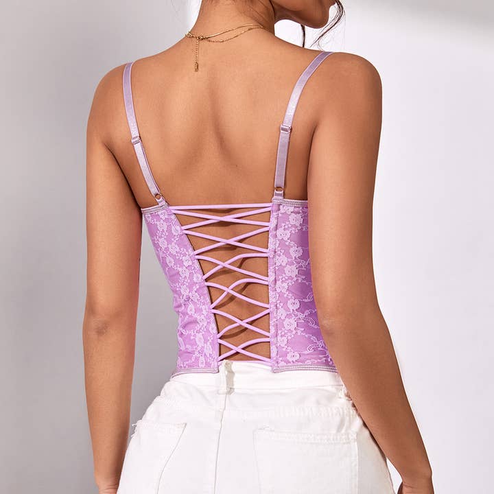 HIDDENBRAND - Wholesale Corset - Women's - Lace-Up Back Pink Lacy Corset20