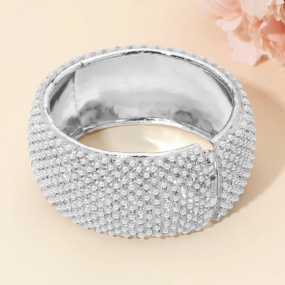 Sensibling Corp. - Venta al por mayor Brazalete - Brazalete de noche ancho con bisagras adornado con perlas y pedrería.3