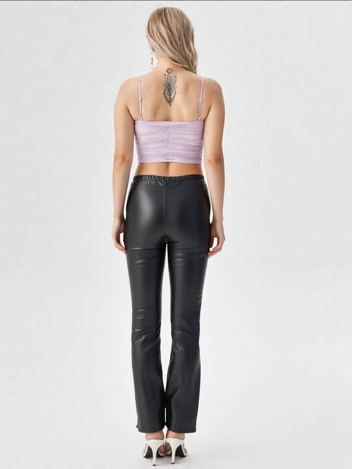 VERY J - Wholesale Pants - Women's - NP70301-High Waist Fitted Bell Bottom Faux Leather Pants