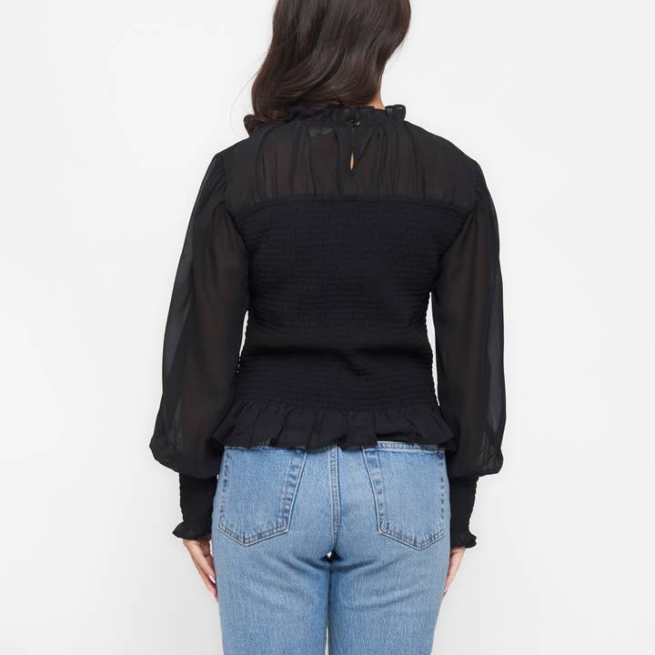 Elsie & Zoey - Wholesale Blouse - Women's - Hazel Smocked Georgette Long Sleeve Blouse18