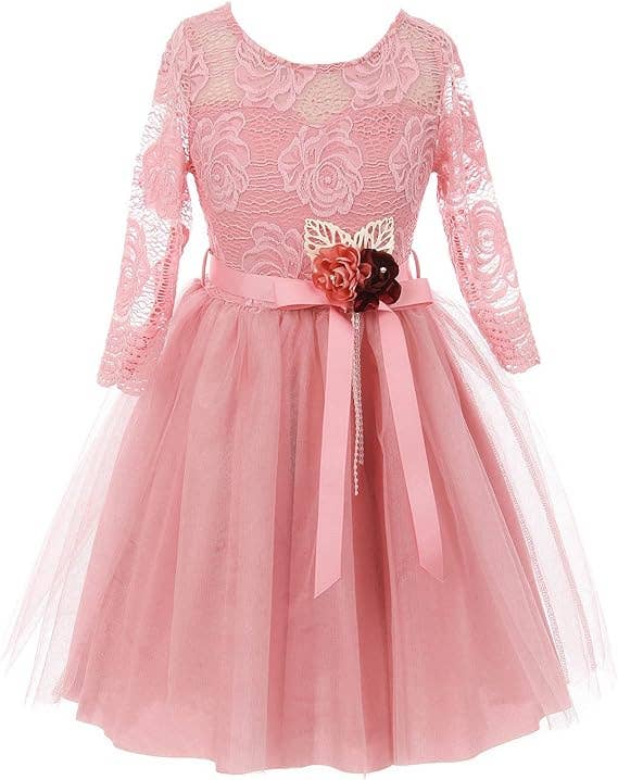 iGirlDress - Wholesale Dress - Kids - Little Girls 3/4Sleeve Floral Lace Corsage Flower Girl Dress2