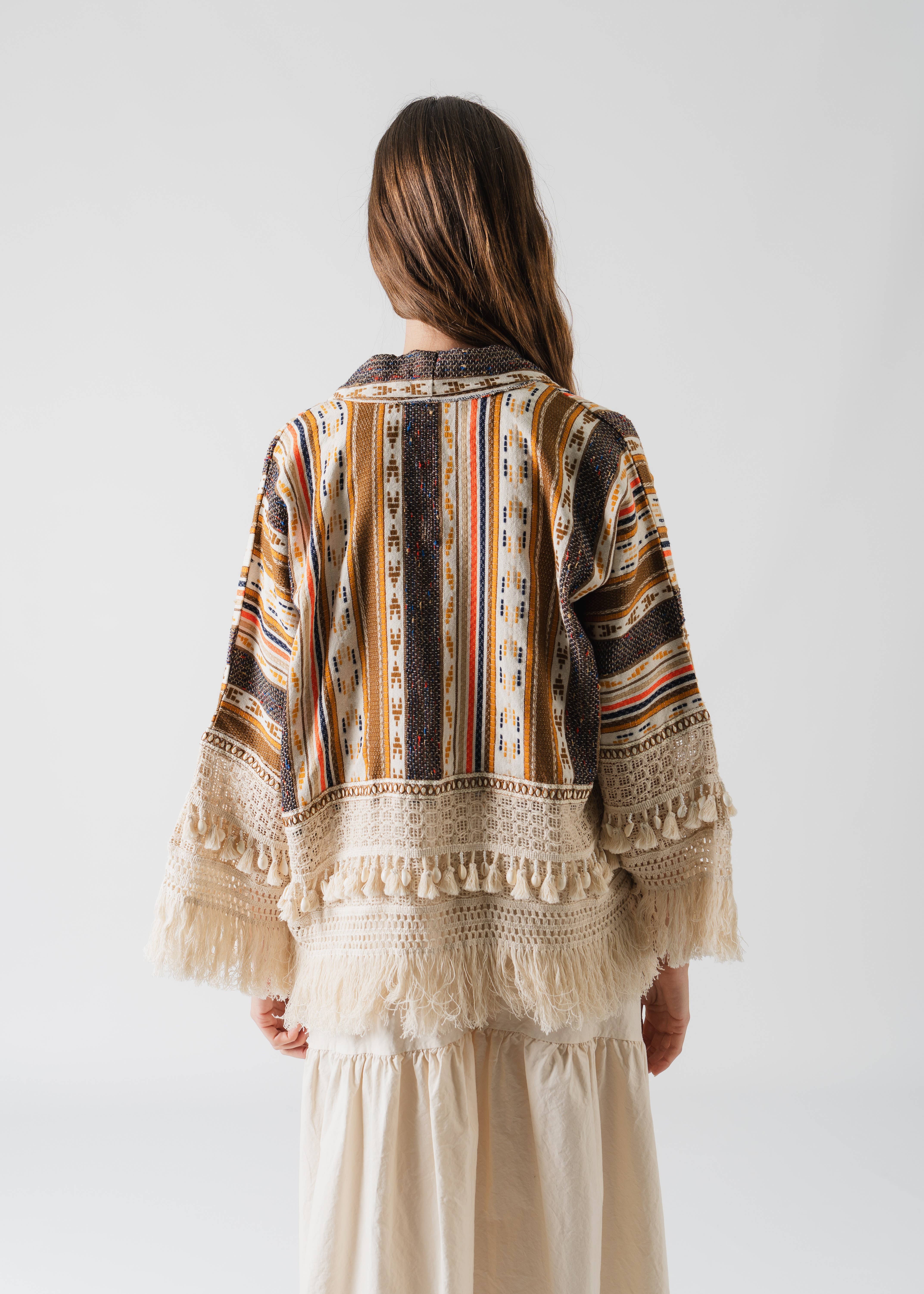 multicoloured Open bohemian-style cotton jacket with decorations for wholesale on Faire3