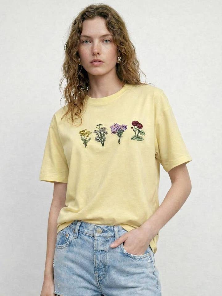 Meadow Embroidered T-Shirt for wholesale by Anaz