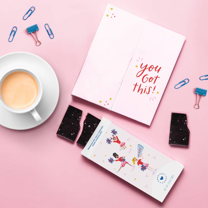 New! YOU GO GIRL Chocolate-Filled Greeting Card for wholesale by Sweeter Cards Chocolate Bar + Greeting Card in ONE!