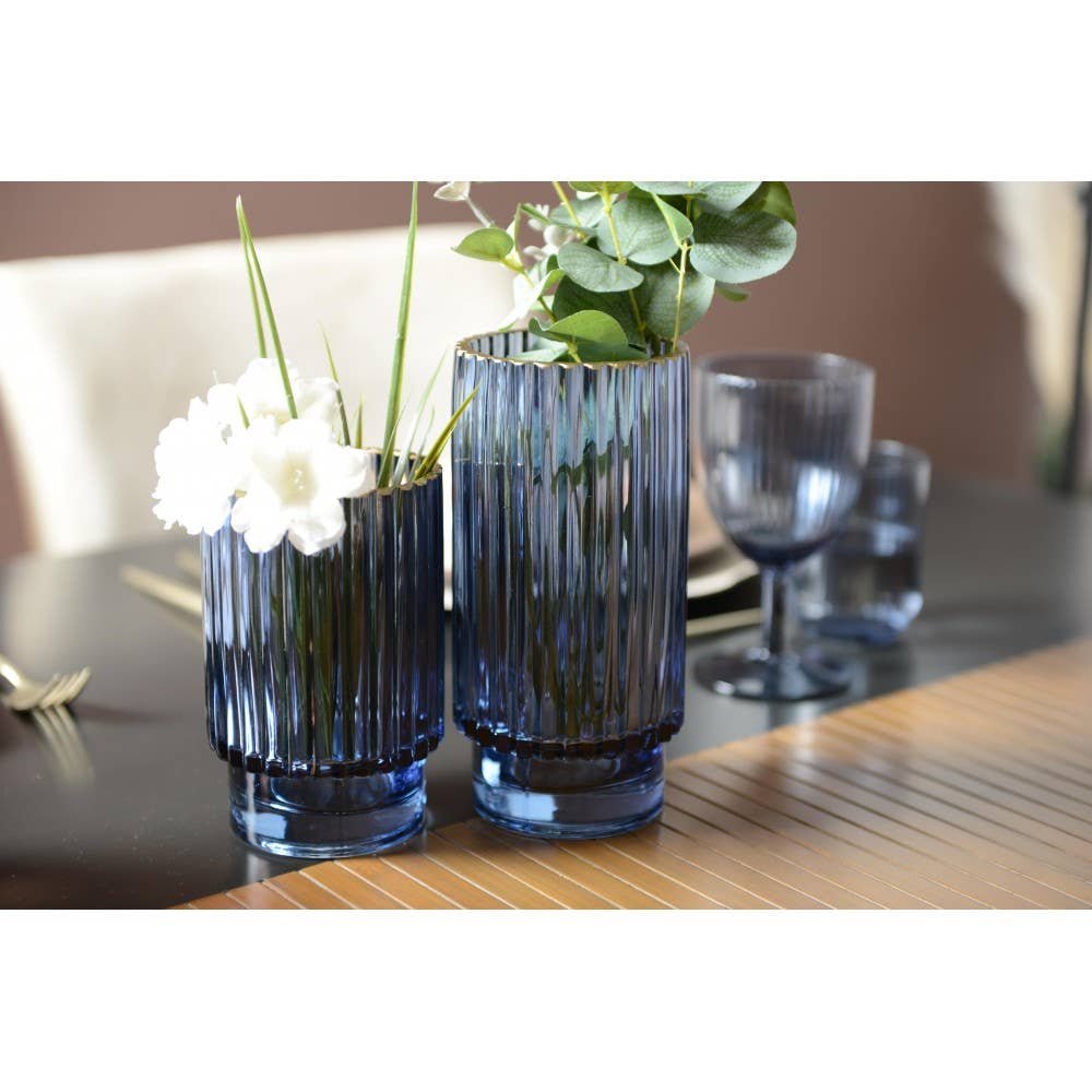 AULICA – wholesale Vase – Dark blue vase with gold rim h.20cm1