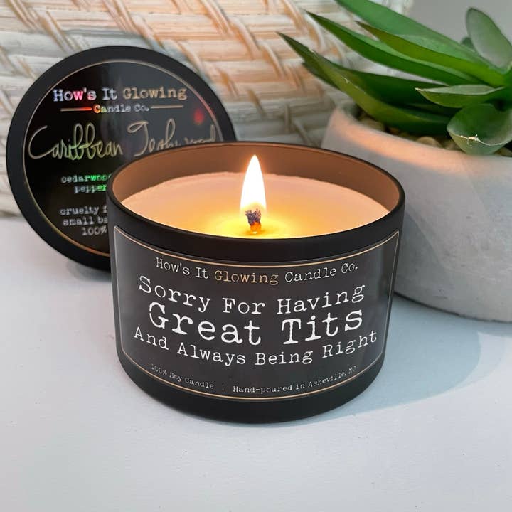 Sorry For Having Great Tits & Always Being Right | 100% Soy for wholesale by How's It Glowing Candle Co.