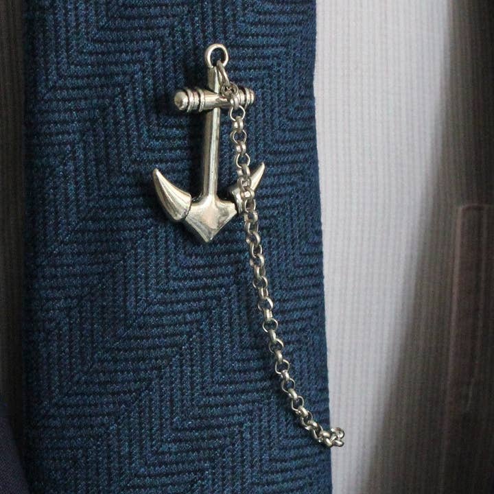 Ankare Tie Tack med kedja, Marine Tie Clip, Tie Bar, Hand för wholesale av COOLMENCLUB
